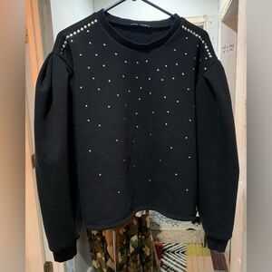 - ZARA Black puffed sleeves studded sweatshirt size Large